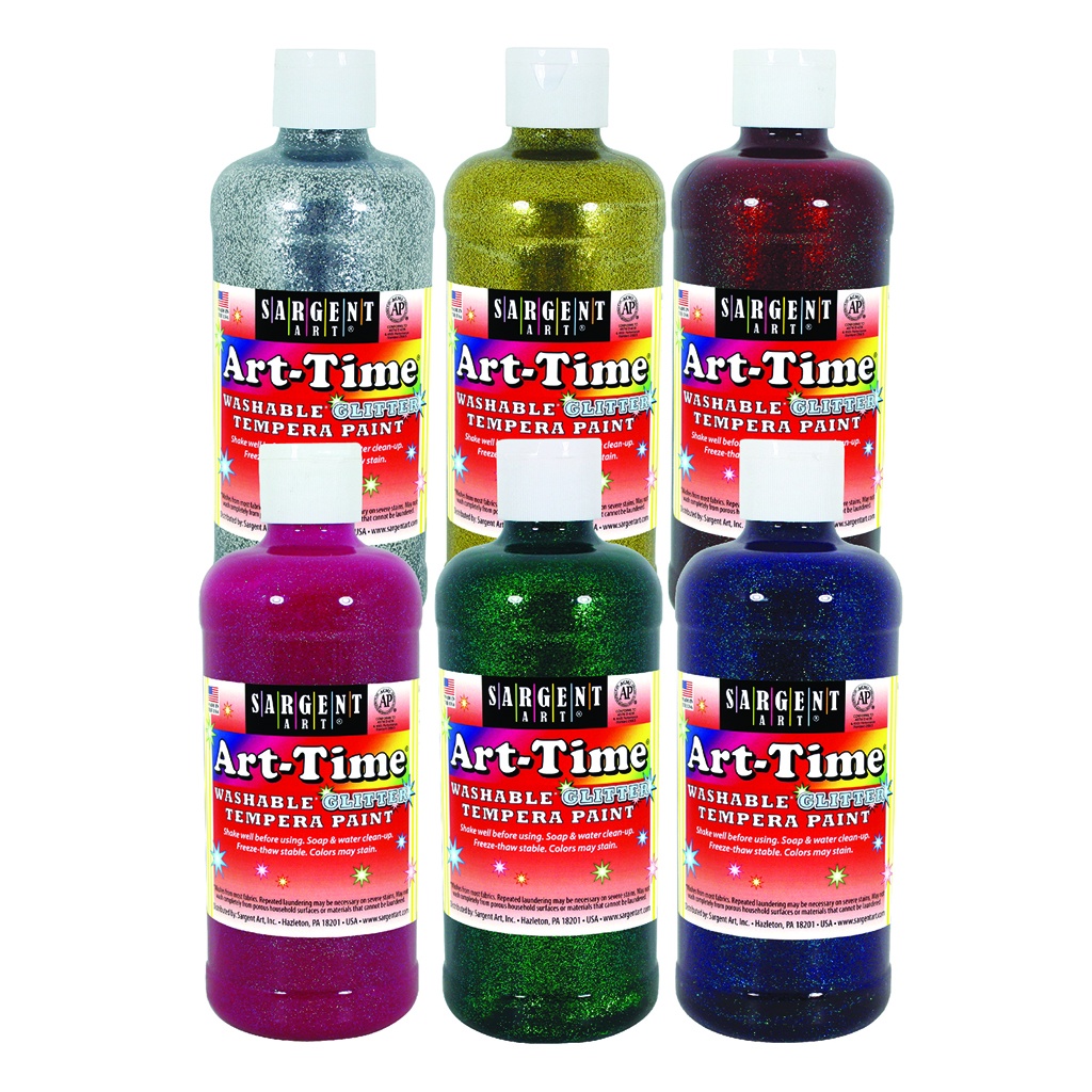 Art Time Washable Glitter Paints, 473 ml, Assorted, Set of 6