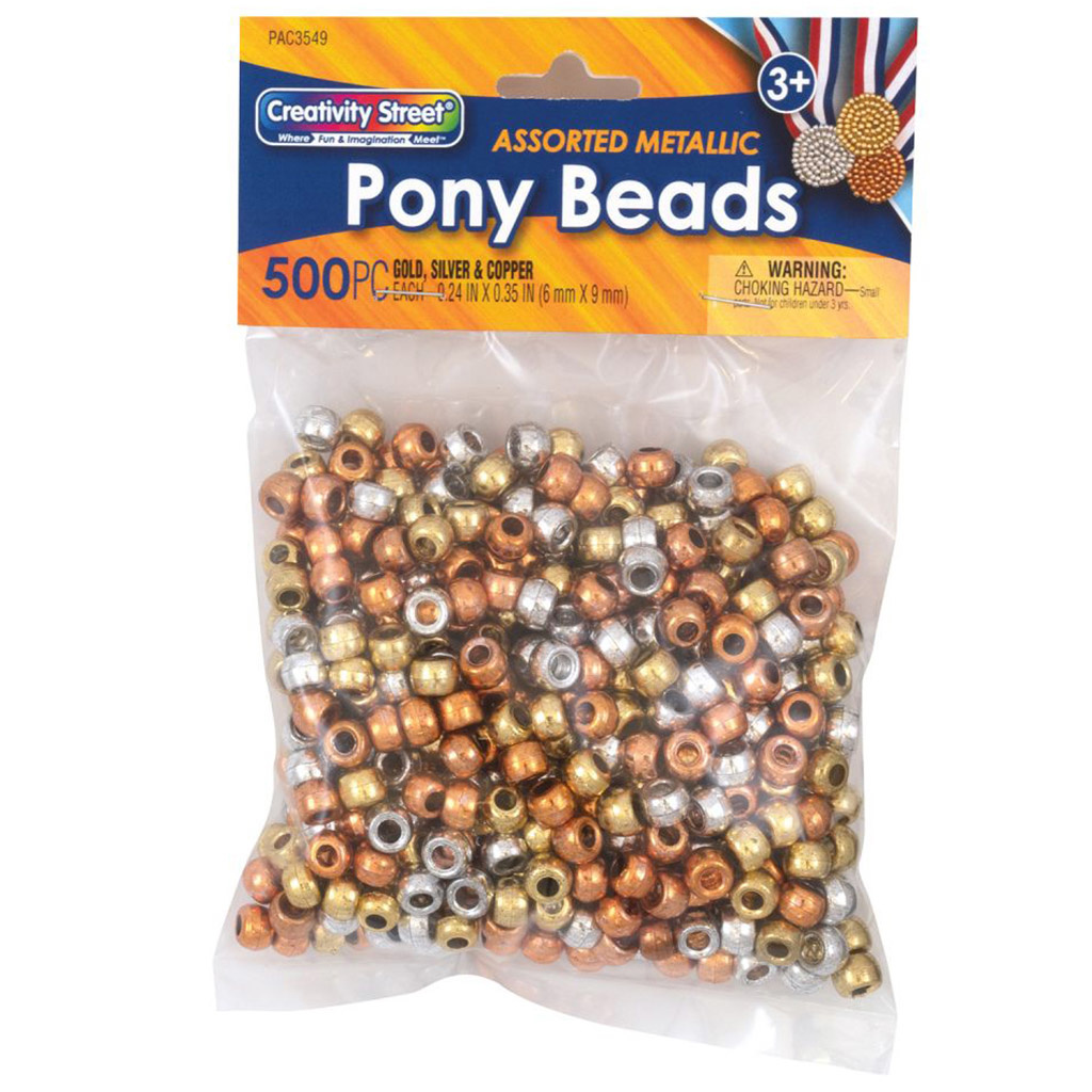 Pony Beads, Gold, Silver, Copper, 500 Pieces