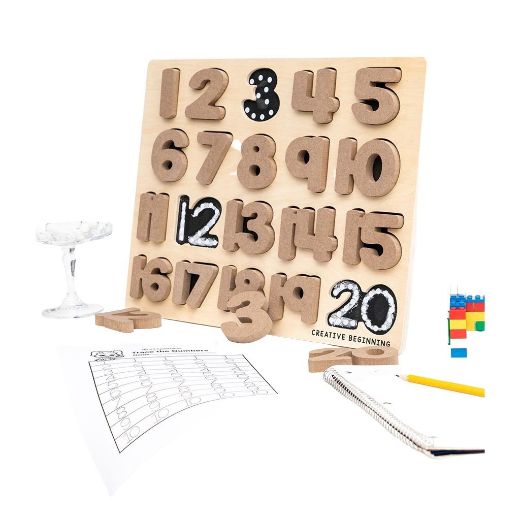 Chunky Number Puzzle with Chalkboard Base