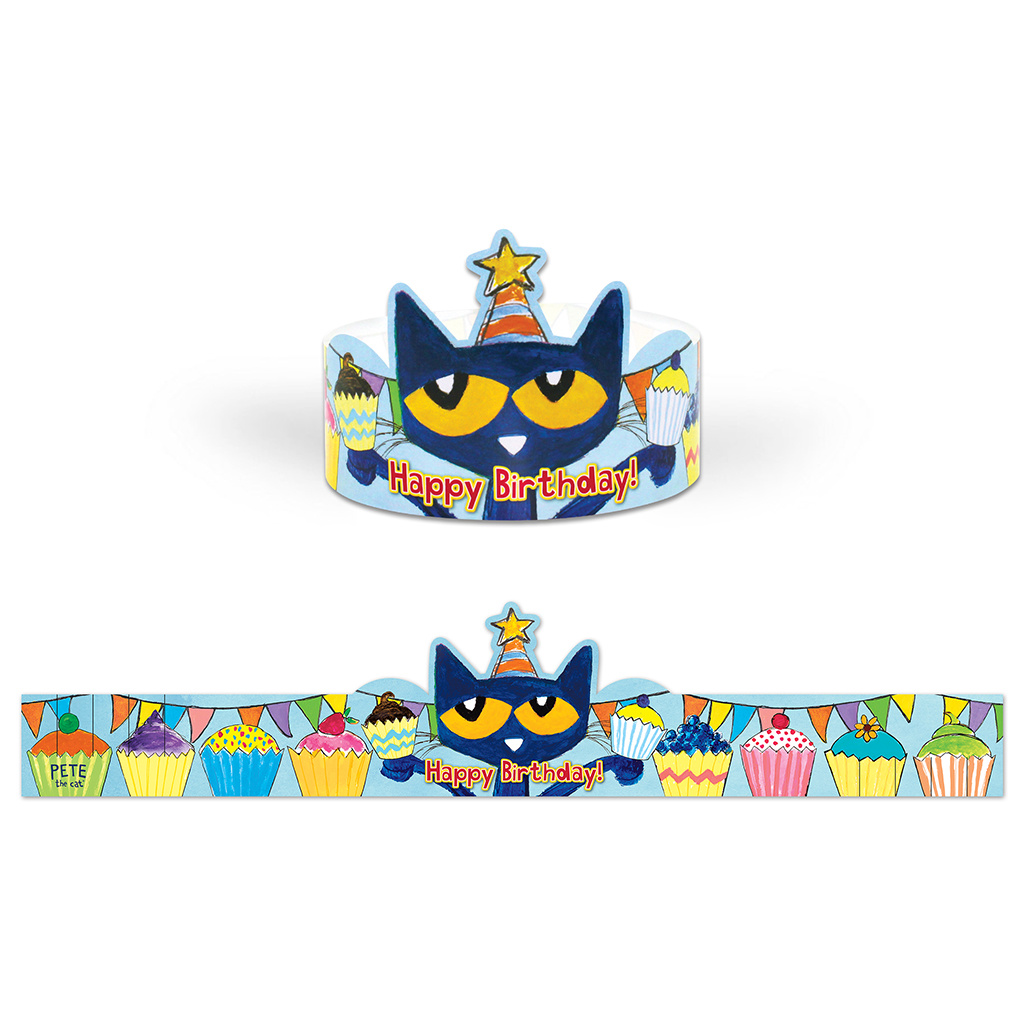Pete the Cat Happy Birthday Crowns, 30 Pieces