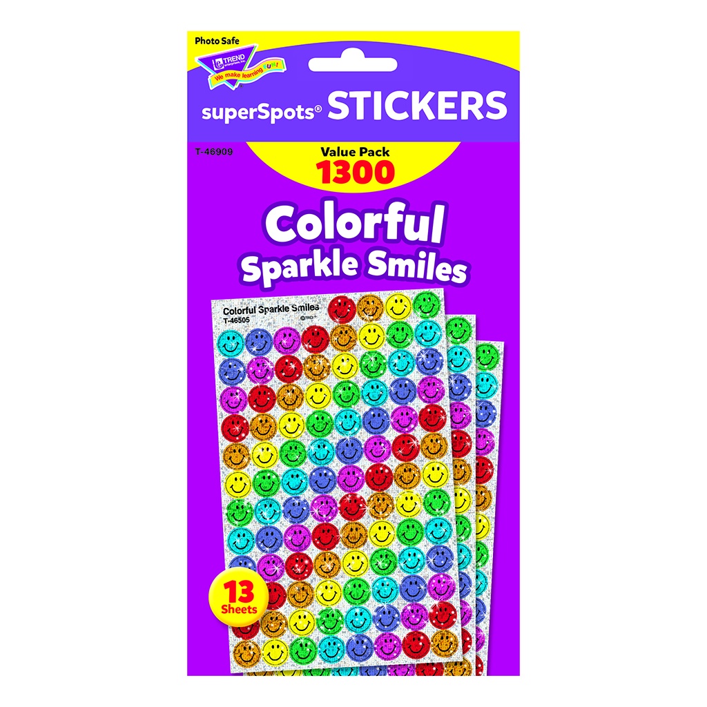 Colourful Sparkle Smiles SuperSpots Stickers, 1300 Pieces