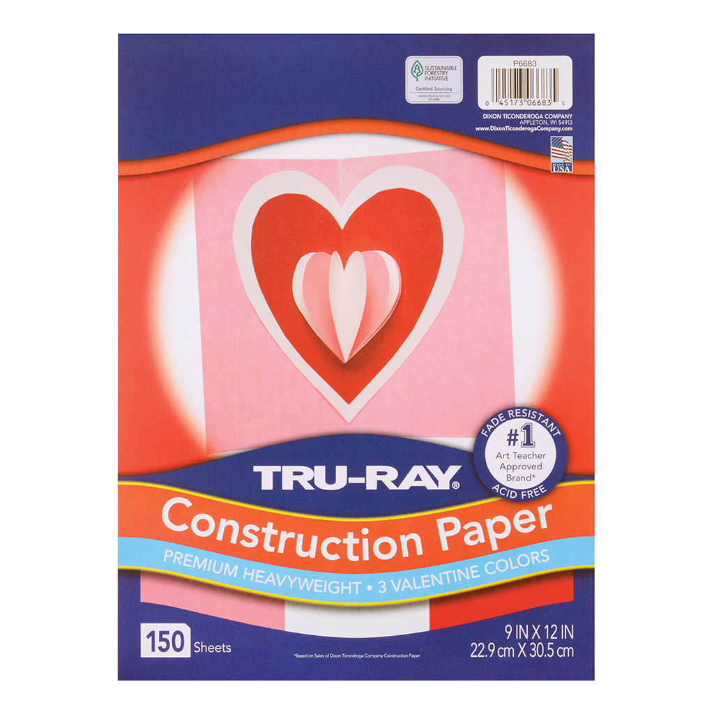 Tru-Ray Construction Paper, 9" x 12", Valentine Assortment, 150 Sheets