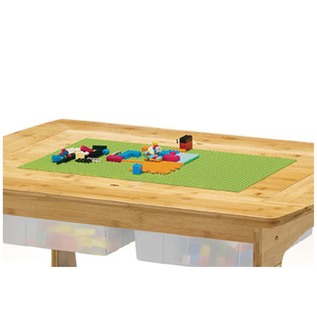 Bamboo Sensory and Construction Bricks Table with Clear Tubs