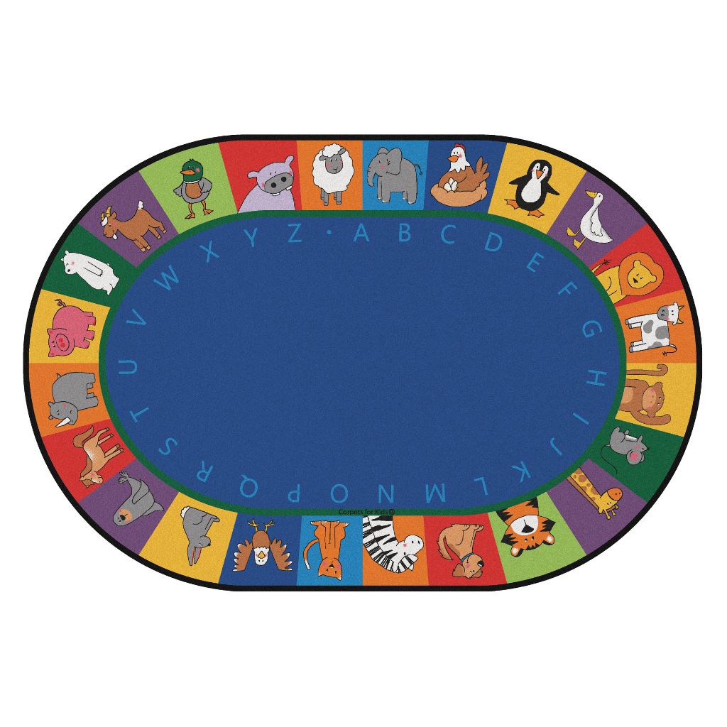 Kids Value Plus All The Animals Literacy Rug, 6' x 9', Oval