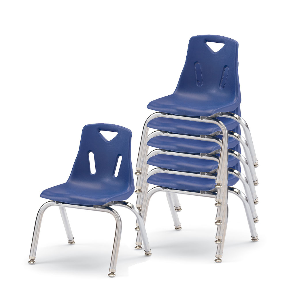 Berries Stacking Chairs, Chrome Legs, 12" Seat Height, Navy, Set of 6