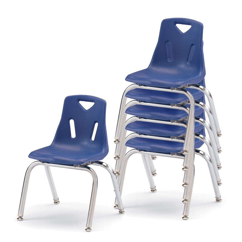 Berries Stacking Chairs, Chrome Legs, 14" Seat Height, Navy, Set of 6