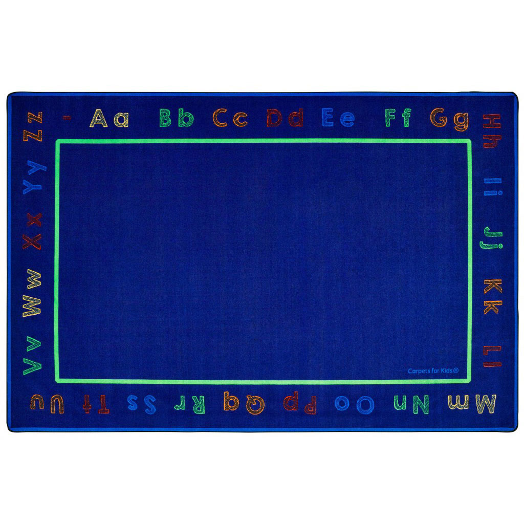 Chalk and Play Literacy Rug, 6' x 9', Rectangle, Blue