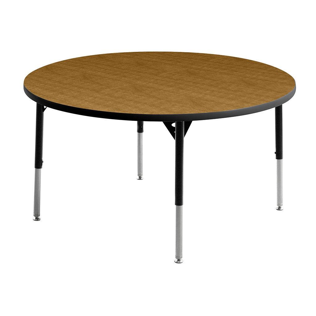 Aktivity Adjustable Table, 48", Round, Golden Oak with Black, 17"-25" High