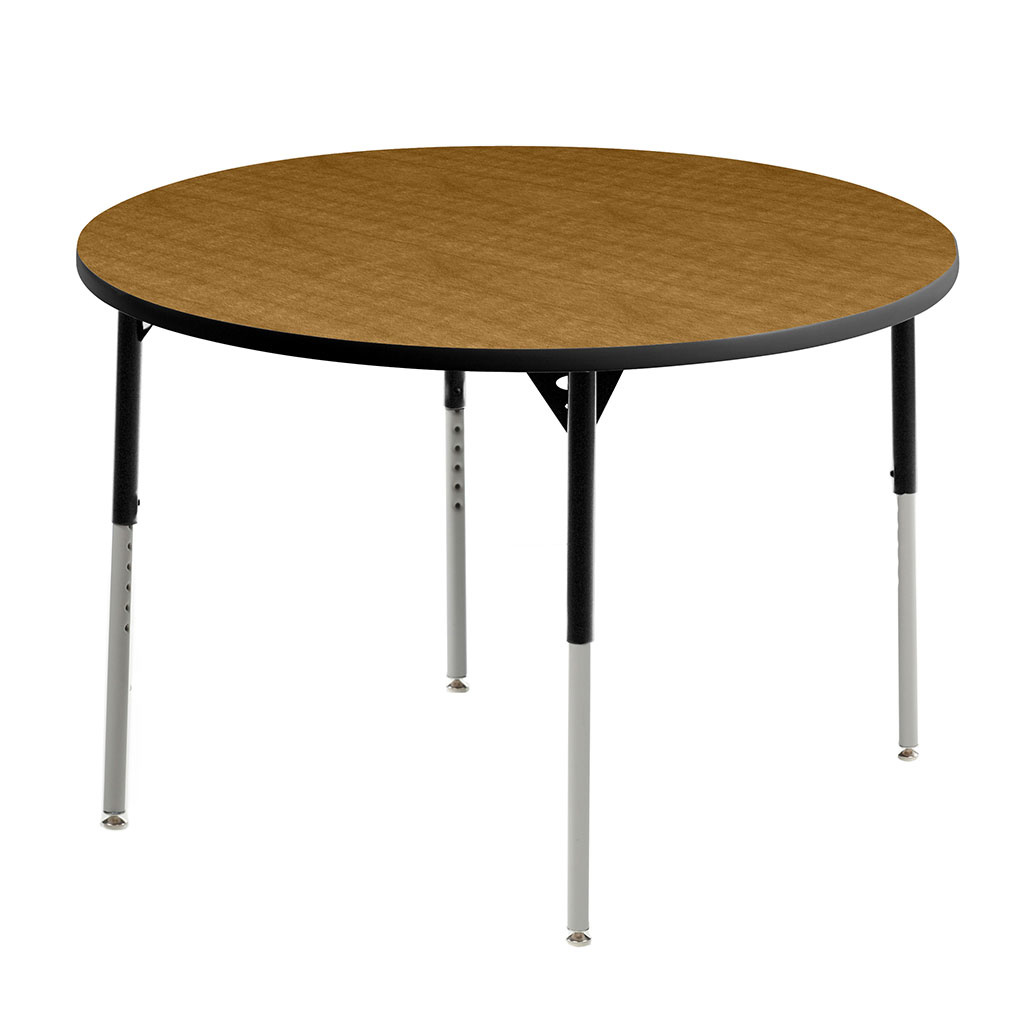 Aktivity Adjustable Table, 48", Round, Golden Oak with Black, 22”-30” High