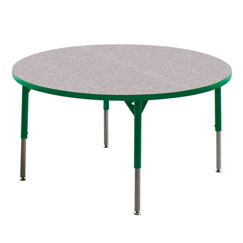 Aktivity Adjustable Table, 48", Round, Grey with Green, 17"-25" High