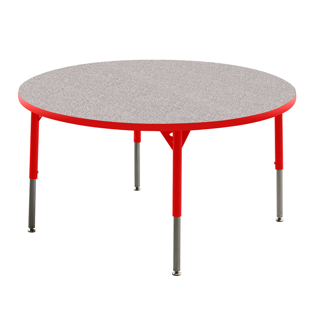Aktivity Adjustable Table, 48", Round, Grey with Red, 17"-25" High