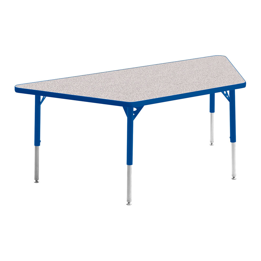 Aktivity Adjustable Table, 30" x 60", Trapezoid, Grey with Blue, 17"-25" High