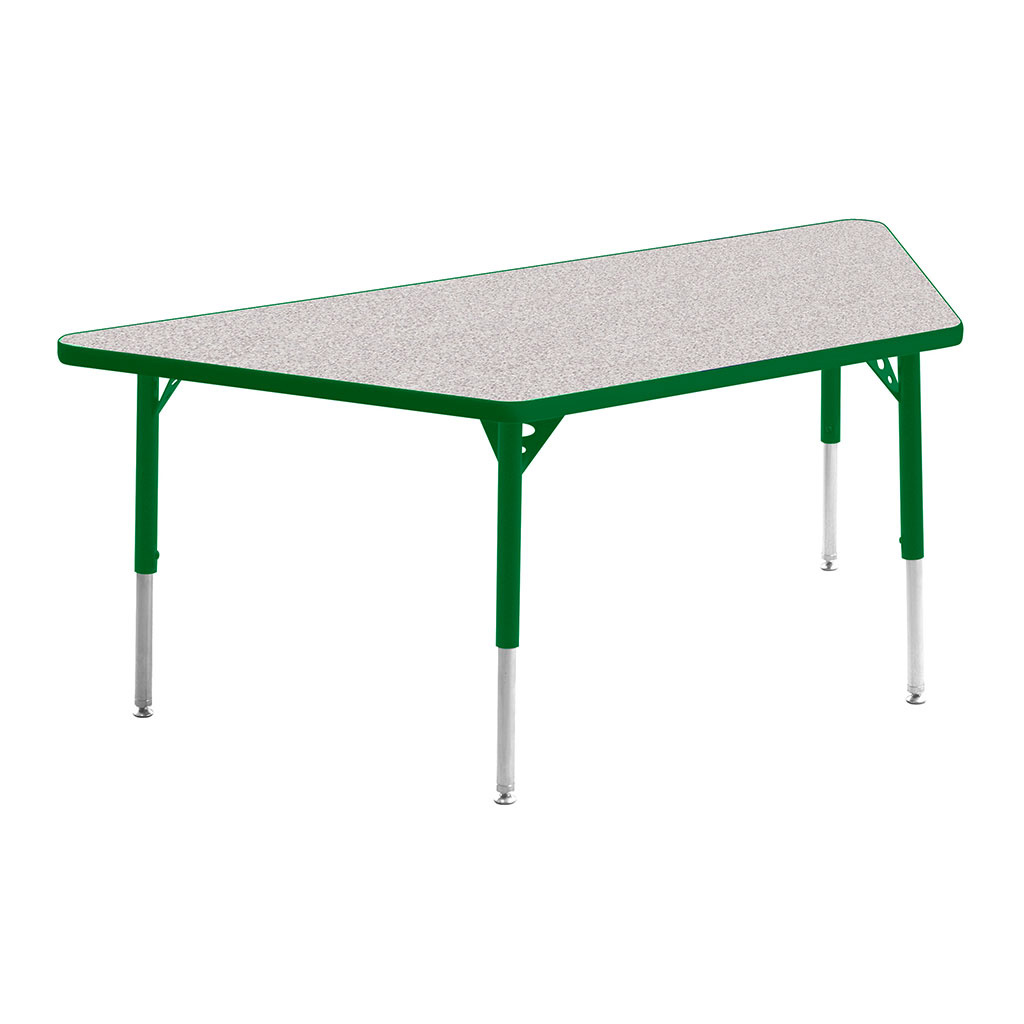 Aktivity Adjustable Table, 30" x 60", Trapezoid, Grey with Green, 17"-25" High