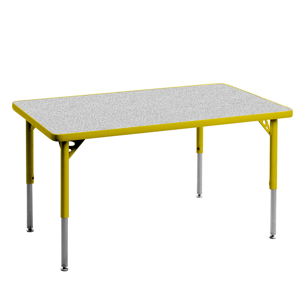 Aktivity Adjustable Table, 24" x 48", Rectangle, Grey with Yellow, 17"-25" High