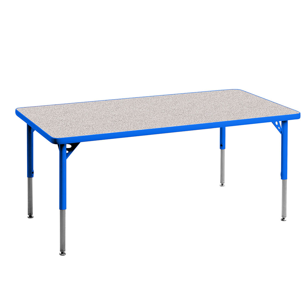 Aktivity Adjustable Table, 24" x 60", Rectangle, Grey with Blue, 17"-25" High