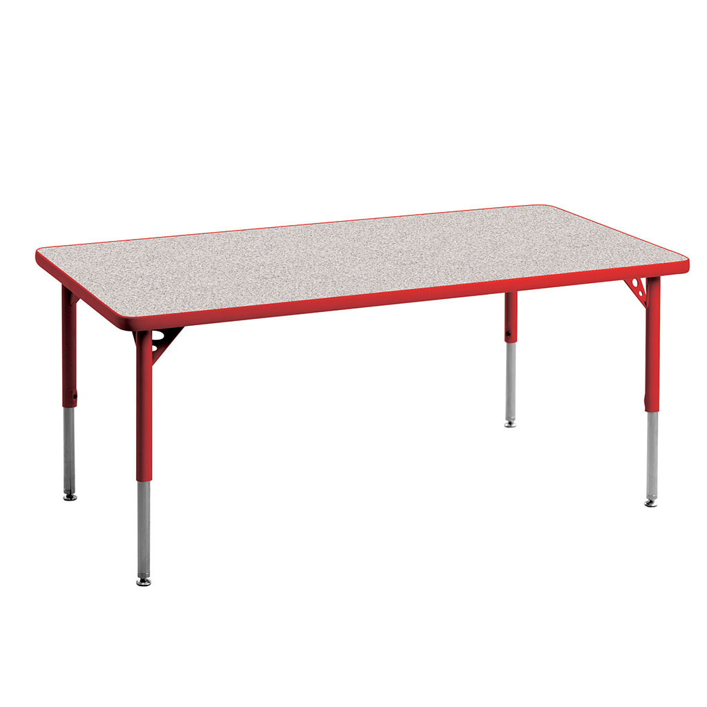 Aktivity Adjustable Table, 24" x 60", Rectangle, Grey with Red, 17"-25" High