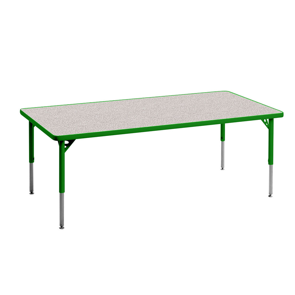 Aktivity Adjustable Table, 30" x 60", Rectangle, Grey with Green, 17"-25" High
