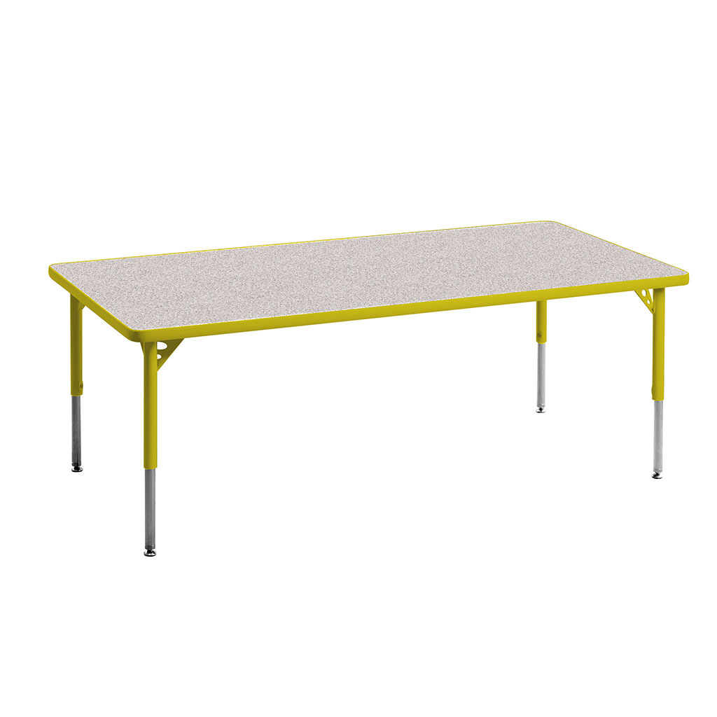 Aktivity Adjustable Table, 30" x 60", Rectangle, Grey with Yellow, 17"-25" High