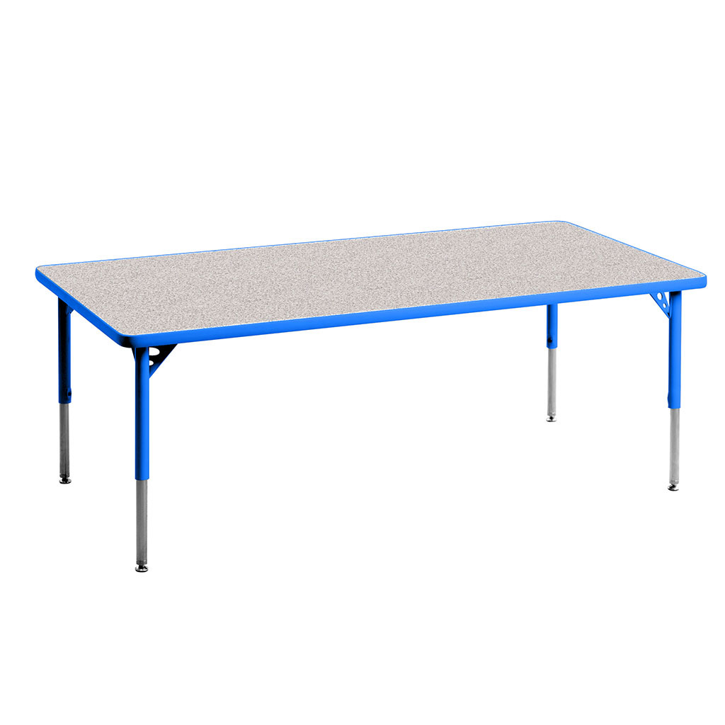 Aktivity Adjustable Table, 30" x 72", Rectangle, Grey with Blue, 17"-25" High