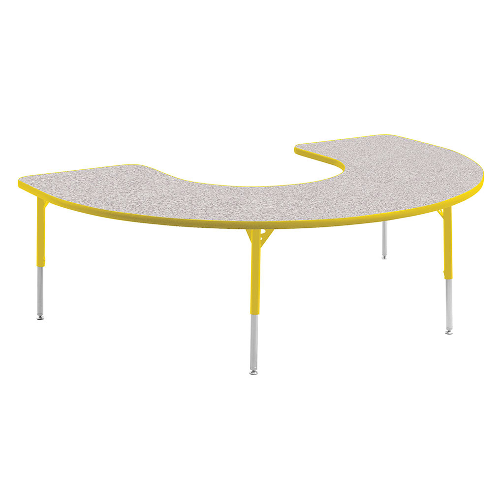 Aktivity Adjustable Table, 36" x 60", C-Shape, Grey with Yellow, 17"-25" High