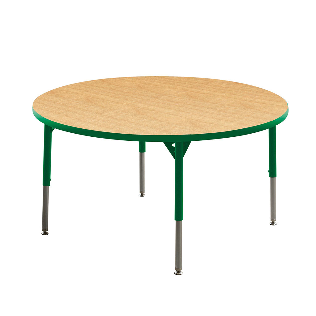 Aktivity Adjustable Table, 36", Round, Maple with Green, 17"-25" High