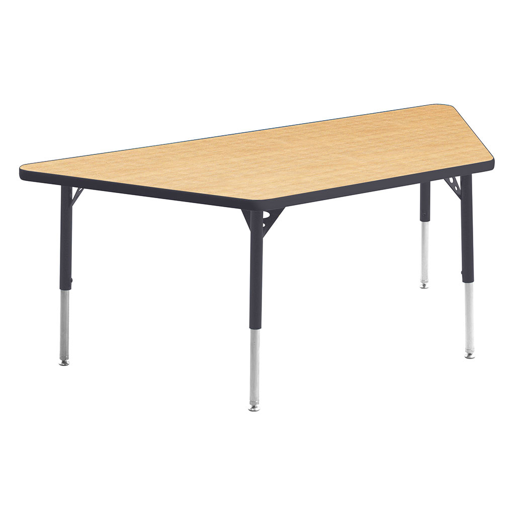 Aktivity Adjustable Table, 30" x 60", Trapezoid, Maple with Grey, 17"-25" High