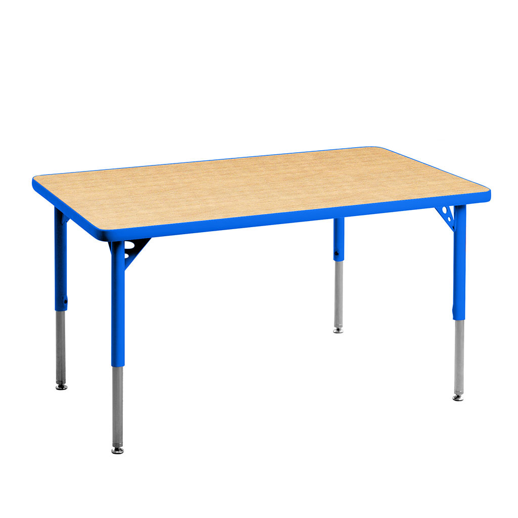 Aktivity Adjustable Table, 24" x 48", Rectangle, Maple with Blue, 17"-25" High