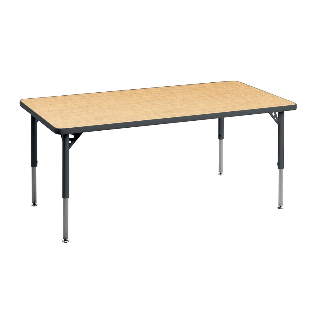 Aktivity Adjustable Table, 24" x 60", Rectangle, Maple with Grey, 17"-25" High