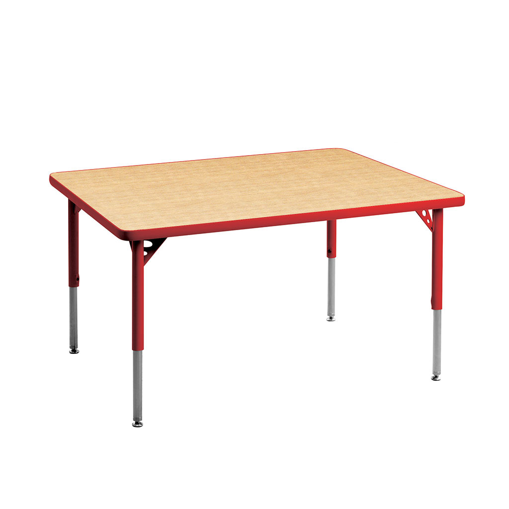 Aktivity Adjustable Table, 30" x 48", Rectangle, Maple with Red, 17"-25" High