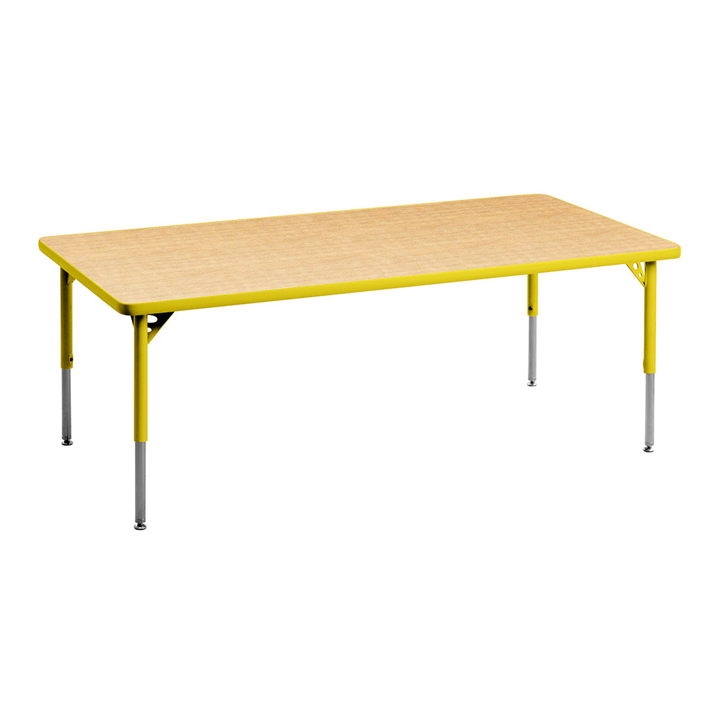 Aktivity Adjustable Table, 30" x 72", Rectangle, Maple with Yellow, 17"-25" High