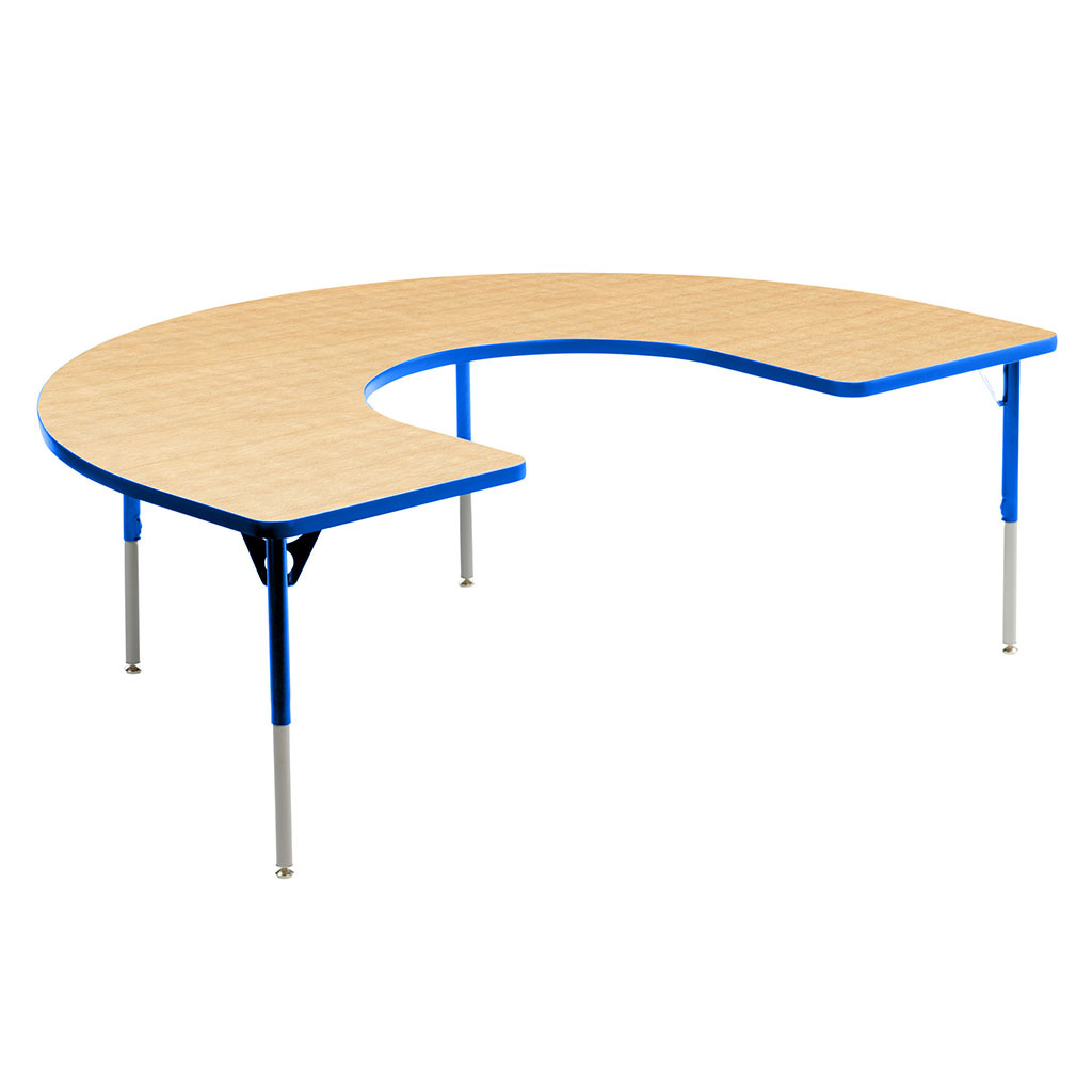 Aktivity Adjustable Table, 36" x 60", C-Shape, Maple with Blue, 17"-25" High