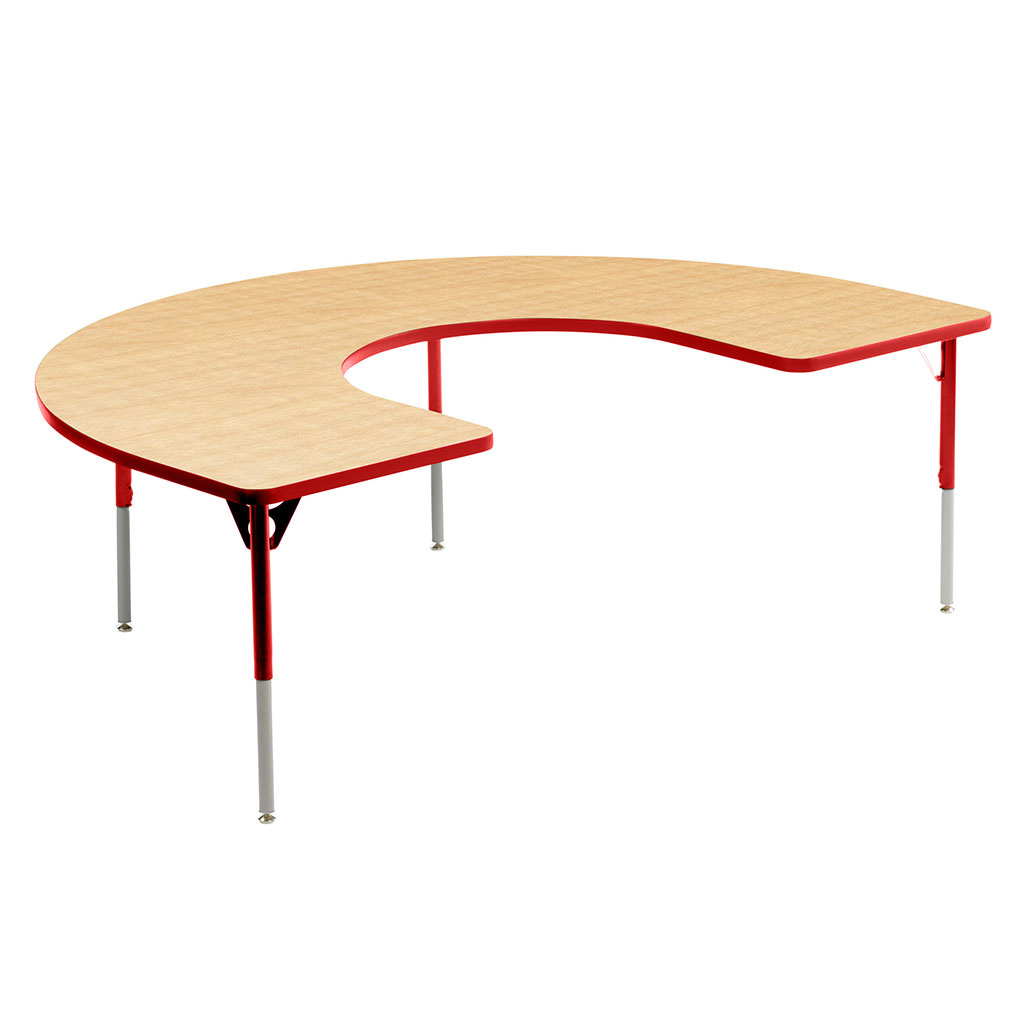 Aktivity Adjustable Table, 36" x 60", C-Shape, Maple with Red, 17"-25" High