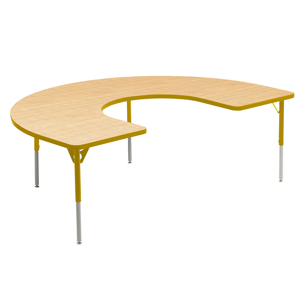 Aktivity Adjustable Table, 36" x 60", C-Shape, Maple with Yellow, 17"-25" High