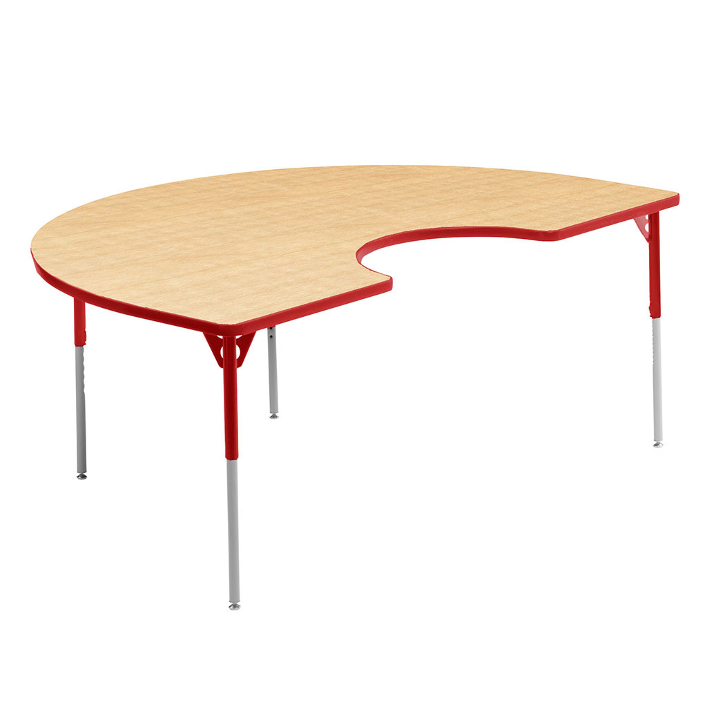 Aktivity Adjustable Table, 36" x 60", Kidney, Maple with Red, 17"-25" High