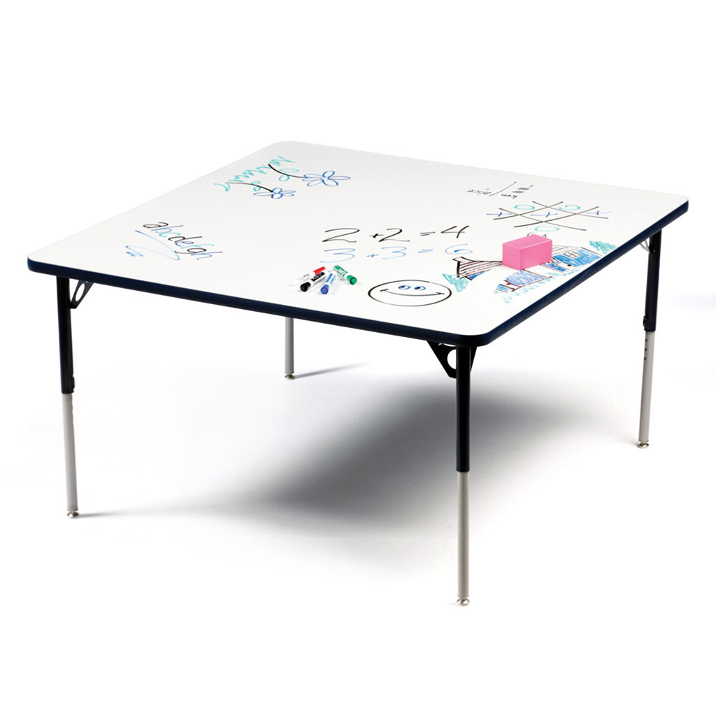 Aktivity Adjustable Marker Board Table, 48" x 48", Square, White with Black, 17"-25" High