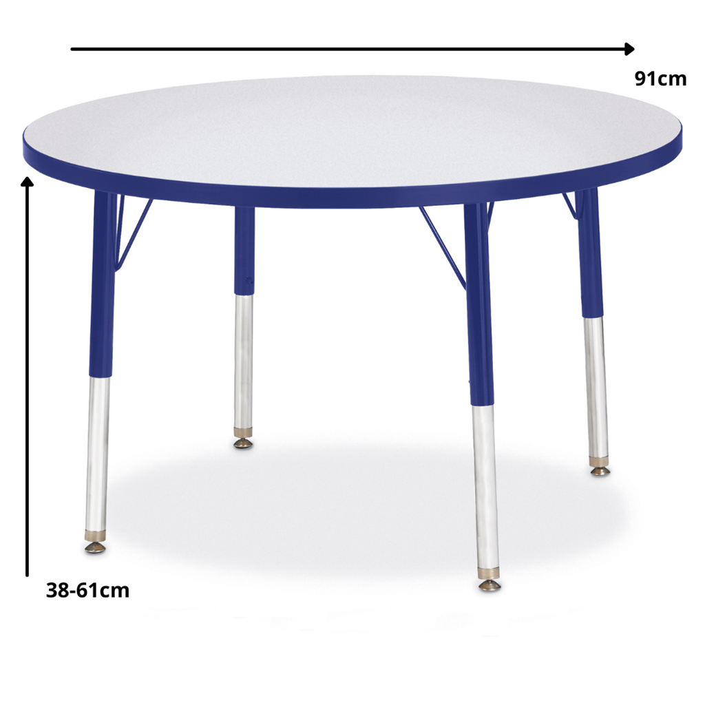 Berries Adjustable Table, 36", Round, Grey with Blue, 15"-24" High