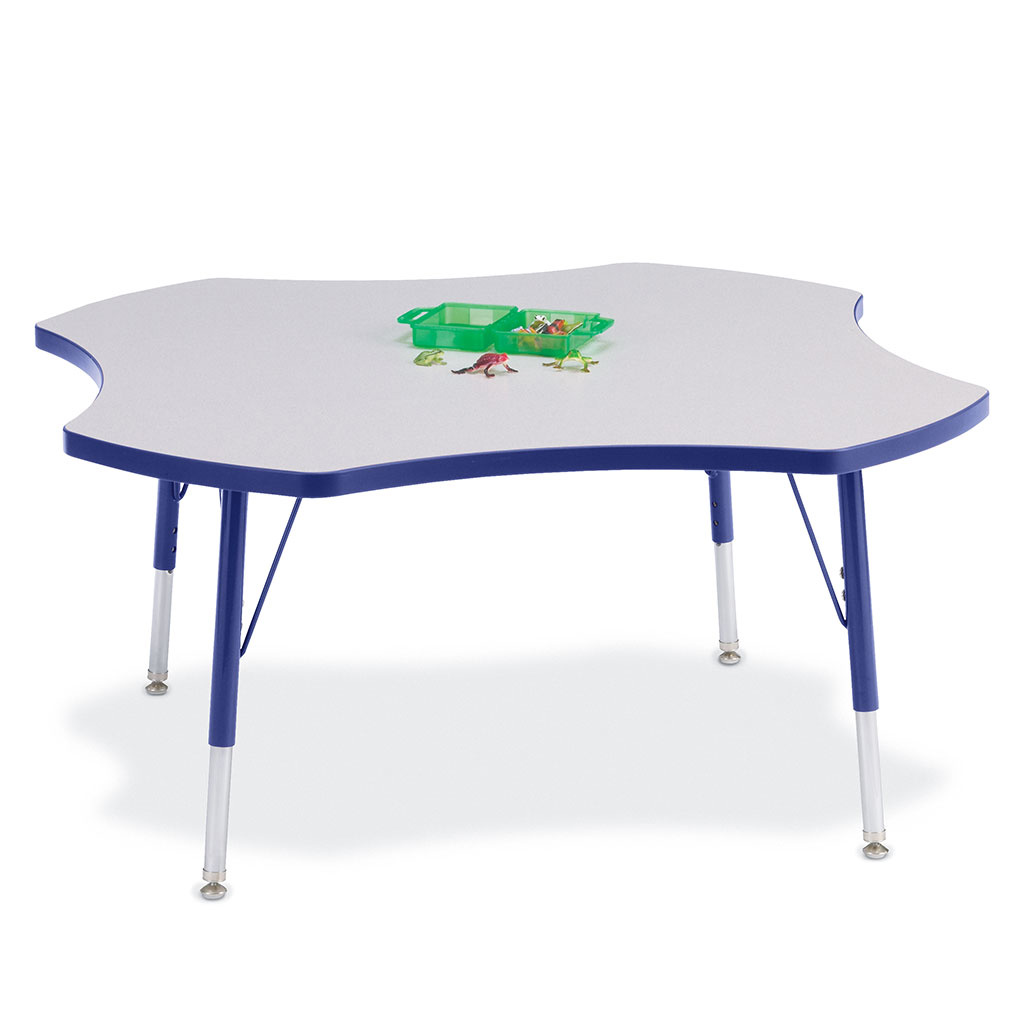 Berries Adjustable Table, 48", Four Leaf, Grey with Blue, 15"-24" High