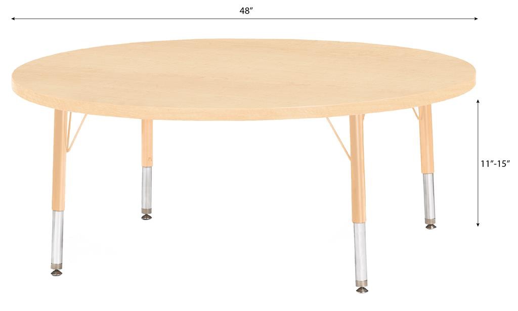 Berries Adjustable Table, 48", Round, Maple with Maple, 11"-15" High