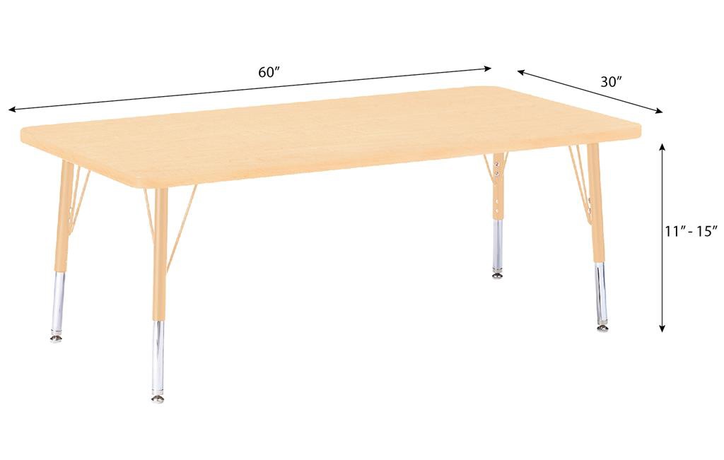 Berries Adjustable Table, 30" x 60", Rectangle, Maple with Maple, 11"-15" High
