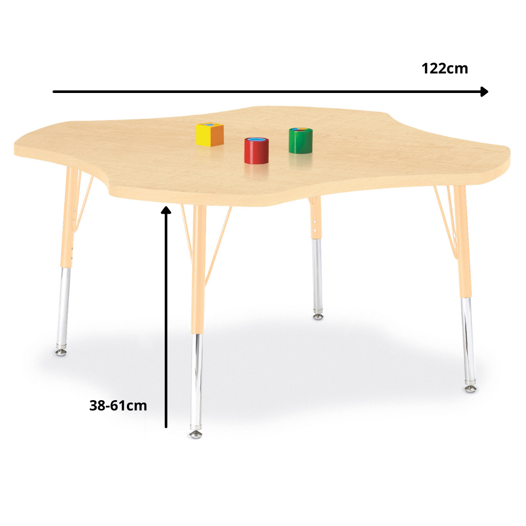 Berries Adjustable Table, 48", Four Leaf, Maple with Maple, 15"-24" High