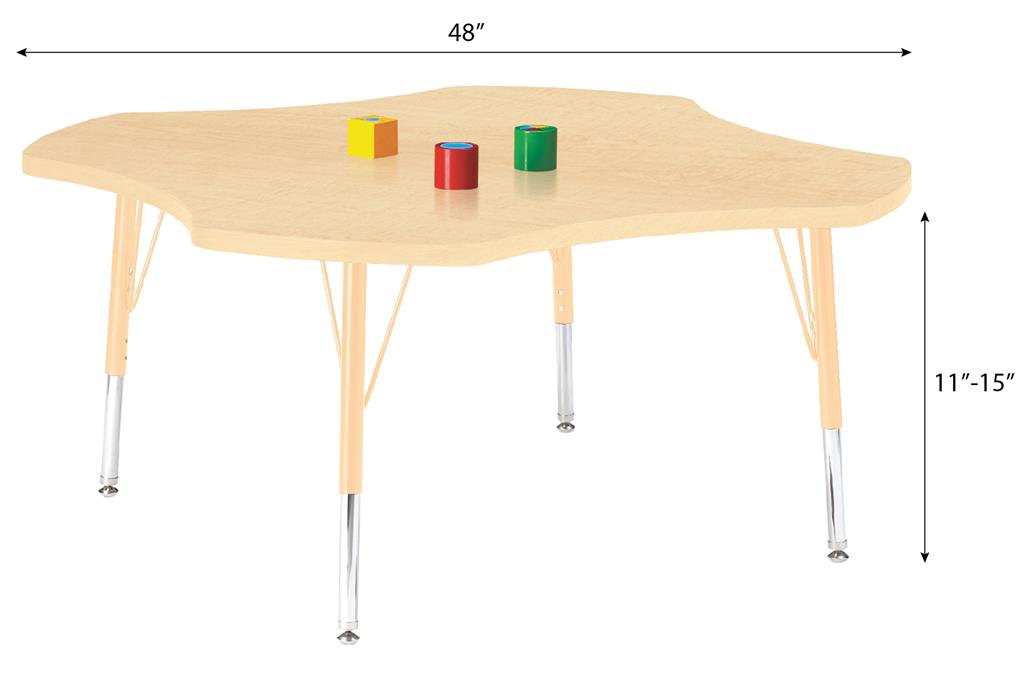 Berries Adjustable Table, 48", Four Leaf, Maple with Maple, 11"-15" High