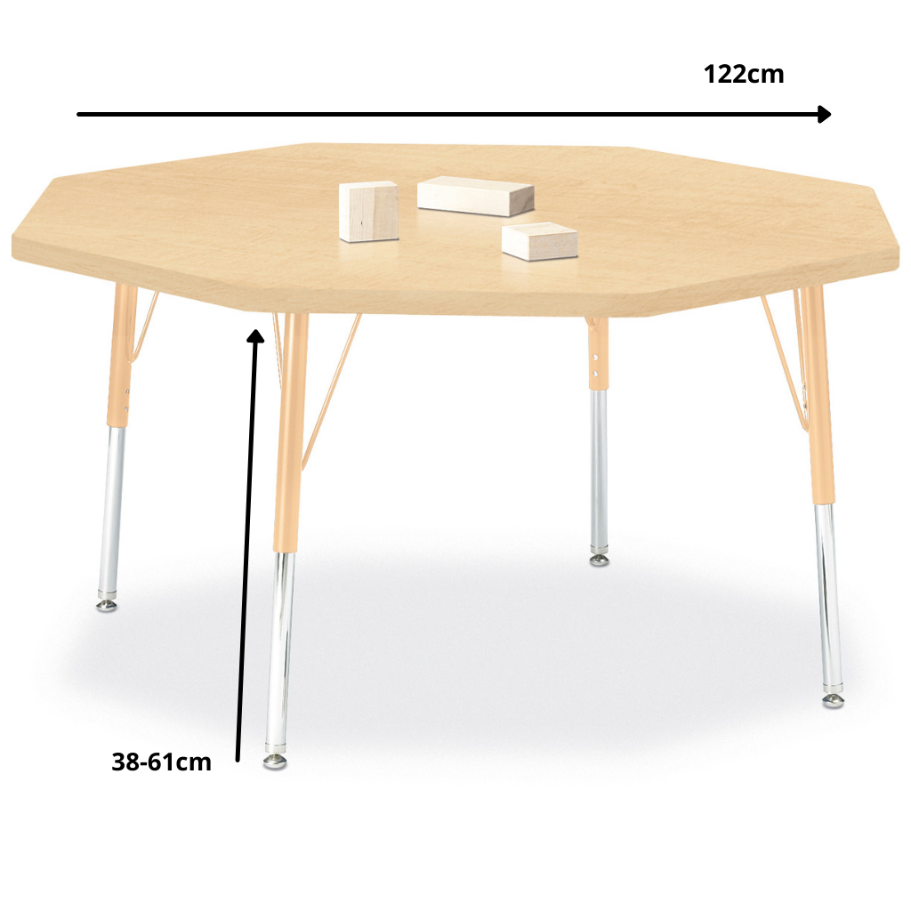 Berries Adjustable Table, 48", Octagon, Maple with Maple, 15"-24" High