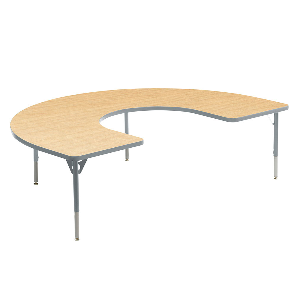 Aktivity Adjustable Table, 36" x 60", C-Shape, Maple with Grey, 17"-25" High