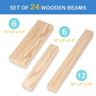 Foam Wooden Beam Building Blocks, 24 Pieces