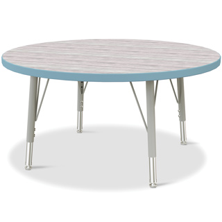 Berries Adjustable Table, 36", Round, Driftwood with Coastal Blue, 15"-24" High