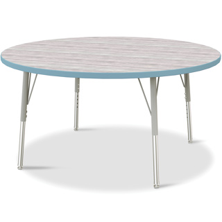 Berries Adjustable Table, 48", Round, Driftwood with Coastal Blue, 15"-24" High