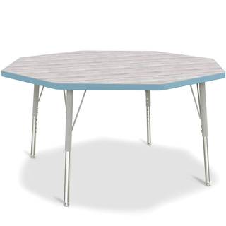 Berries Adjustable Table, 48", Octagon, Driftwood with Coastal Blue, 15"-24" High