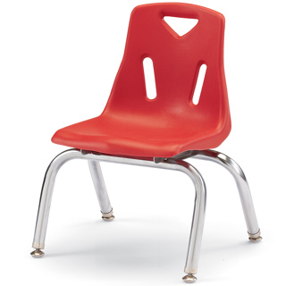 Berries Stacking Chair, Chrome Legs, 10" Seat Height, Red