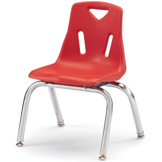 Berries Stacking Chair, Chrome Legs, 12" Seat Height, Red
