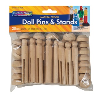 Doll Pins with Stands, Natural, 20 Sets